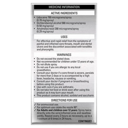 Strepsils Plus Sore Throat Numbing Spray Pain Relief