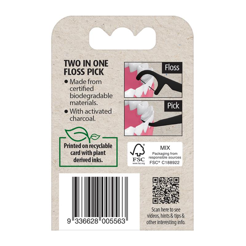 Piksters Eco Floss Pick Charcoal 30 Pack