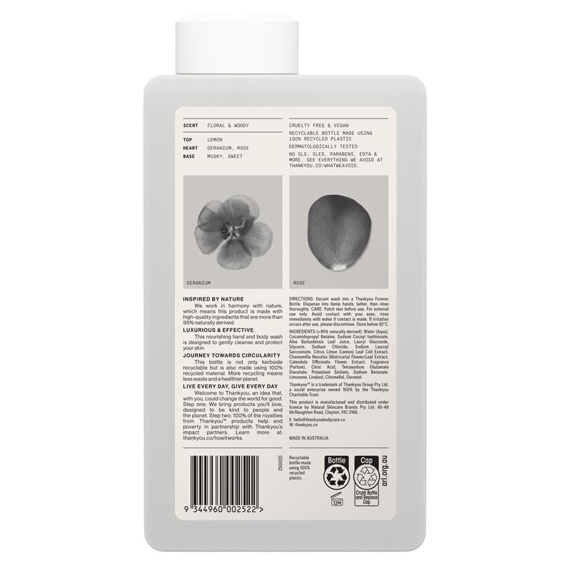 Thankyou Hand & Body Wash Botanical Geranium Rose & Wood Refill 1L