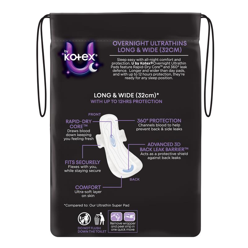 U by Kotex Ultrathin Overnight Pads with Wings 10 Pack