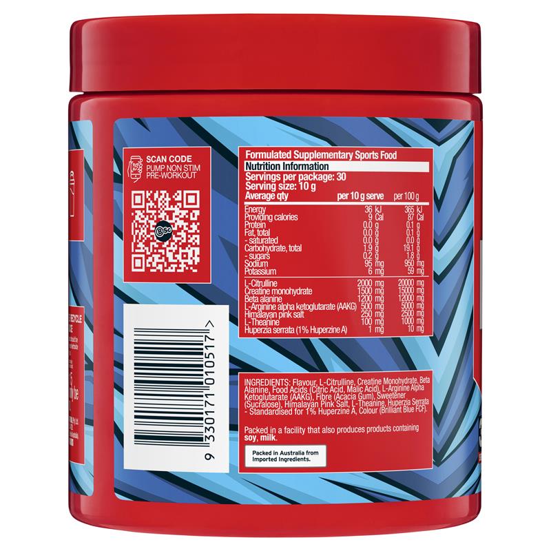BSc Pump Non Stim Pre-Workout Blue Sour Straps 300g