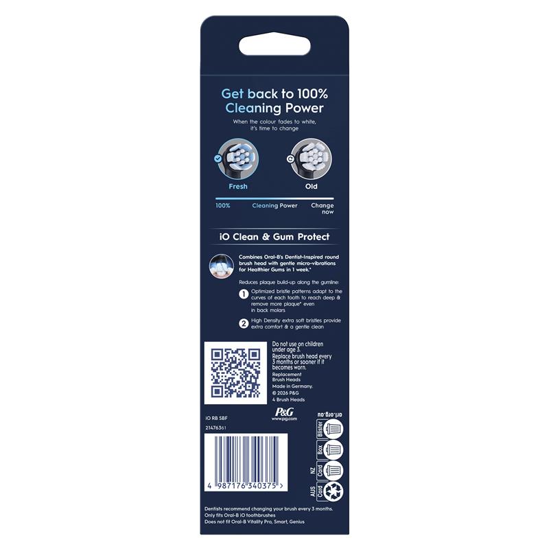 Oral B Power Toothbrush iO Clean and Gum Protect Refills Black 4 Pack