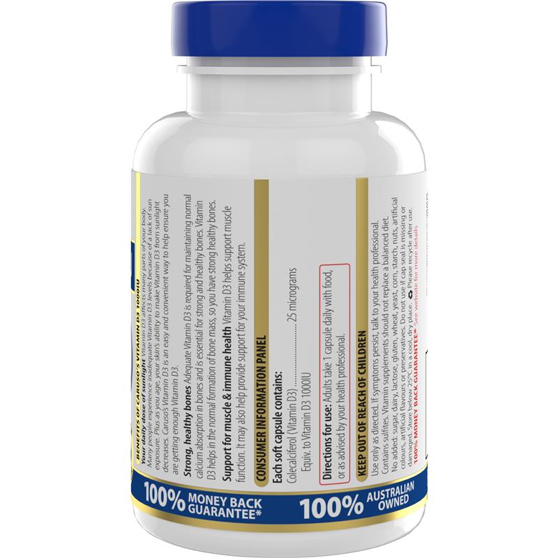 Carusos Vitamin D3 1000IU 250 Capsules