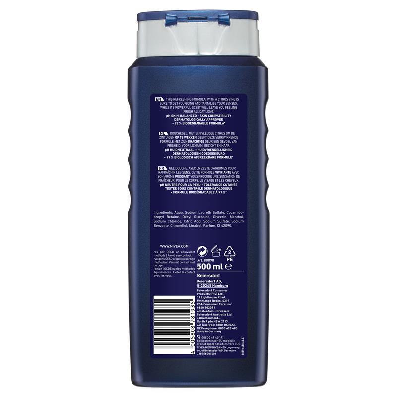 NIVEA MEN Power Refresh 3-IN-1 Shower Gel Body Wash 500ml