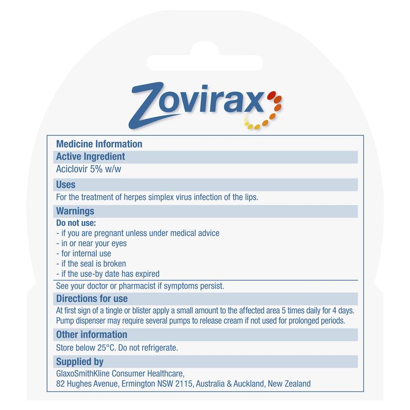 Zovirax Cold Sore Cream Pump 2g - GimmeNow