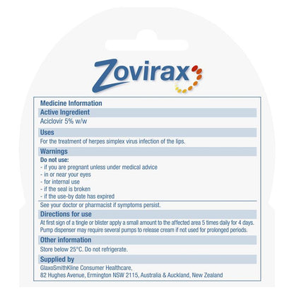 Zovirax Cold Sore Cream Pump 2g - GimmeNow
