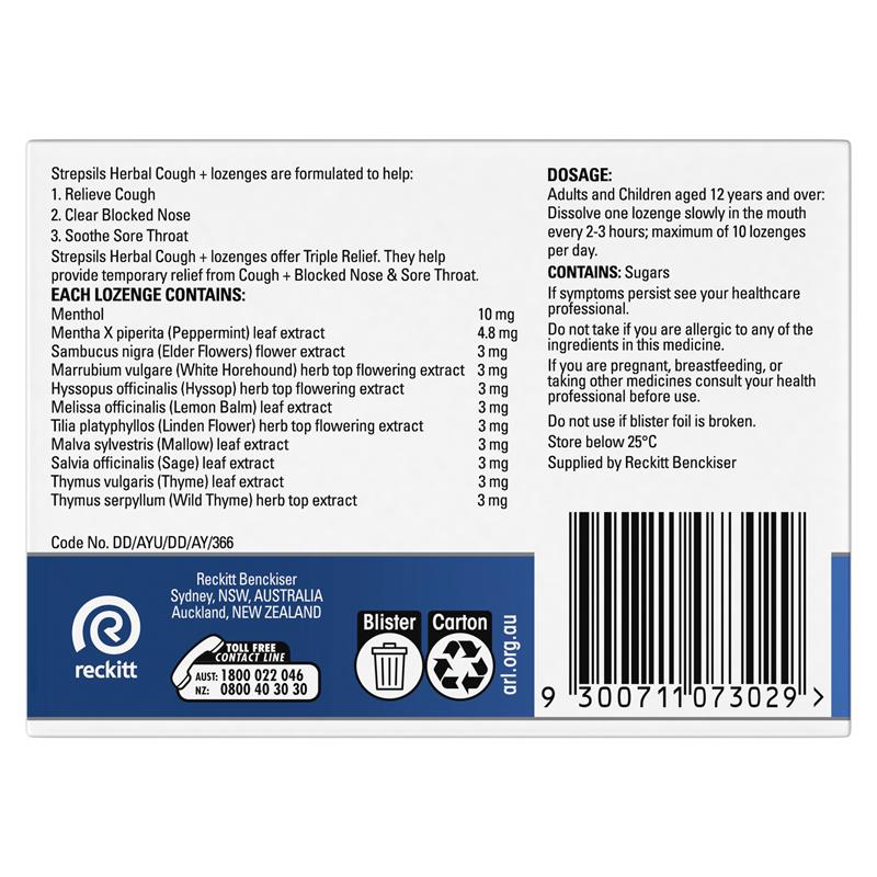 Strepsils Herbal Cough Lozenges Fresh Menthol 16 Pack
