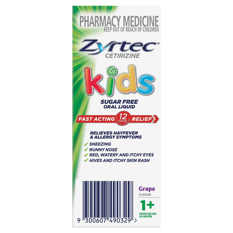Zyrtec Kids Antihistamine Allergy & Hayfever Oral Liquid Grape 120mL