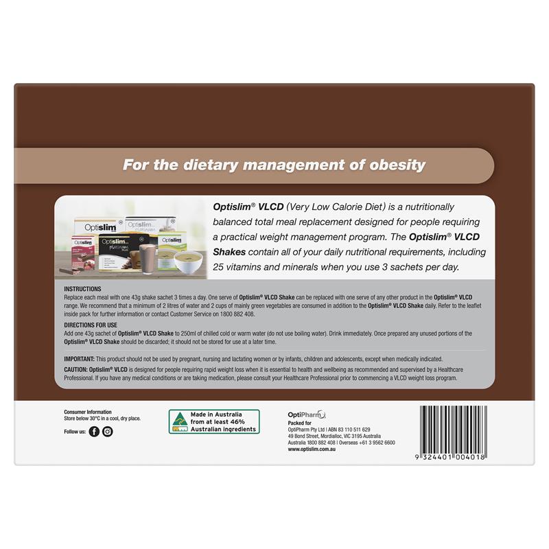 Optislim VLCD Meal Replacement Shake Chocolate 21x43g Sachets - GimmeNow