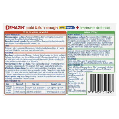 Demazin Ultra Cough Cold & Flu + Immune Defence 34 Capsules
