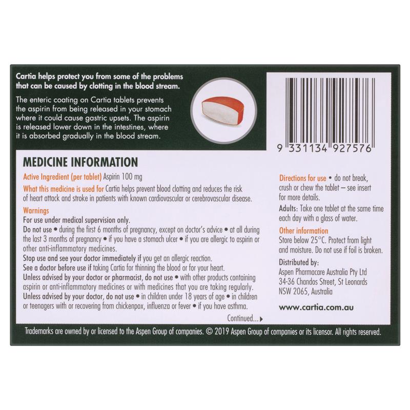 Cartia 100mg Tablets 168