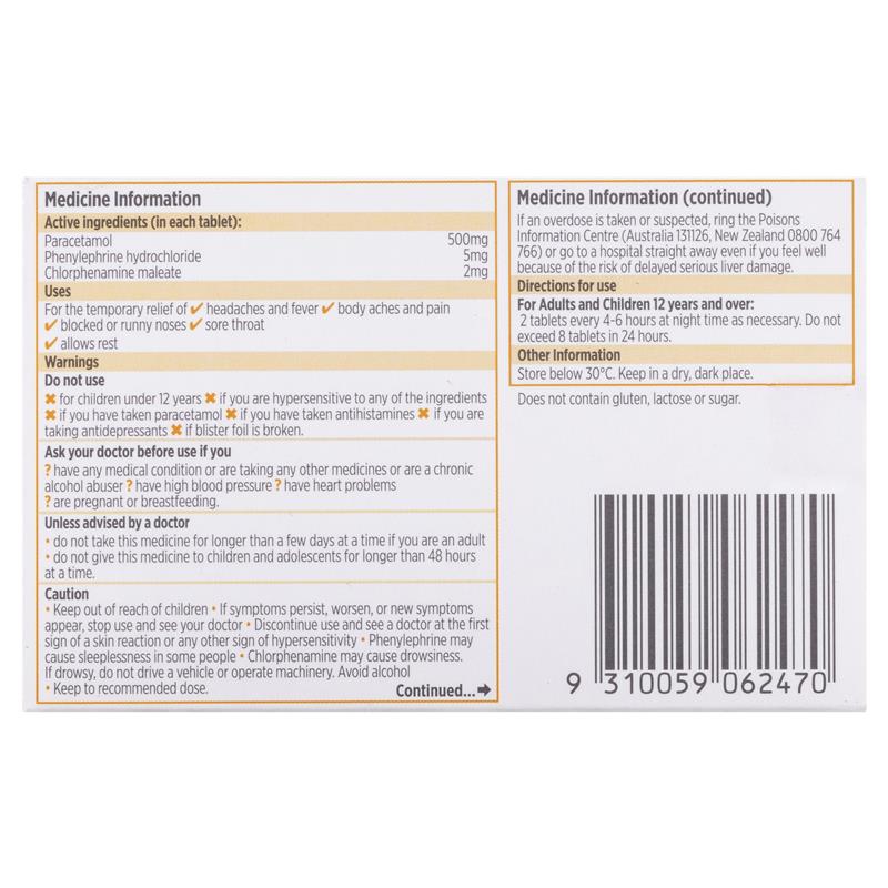 Codral Nightime Cold & Flu 24 Tablets