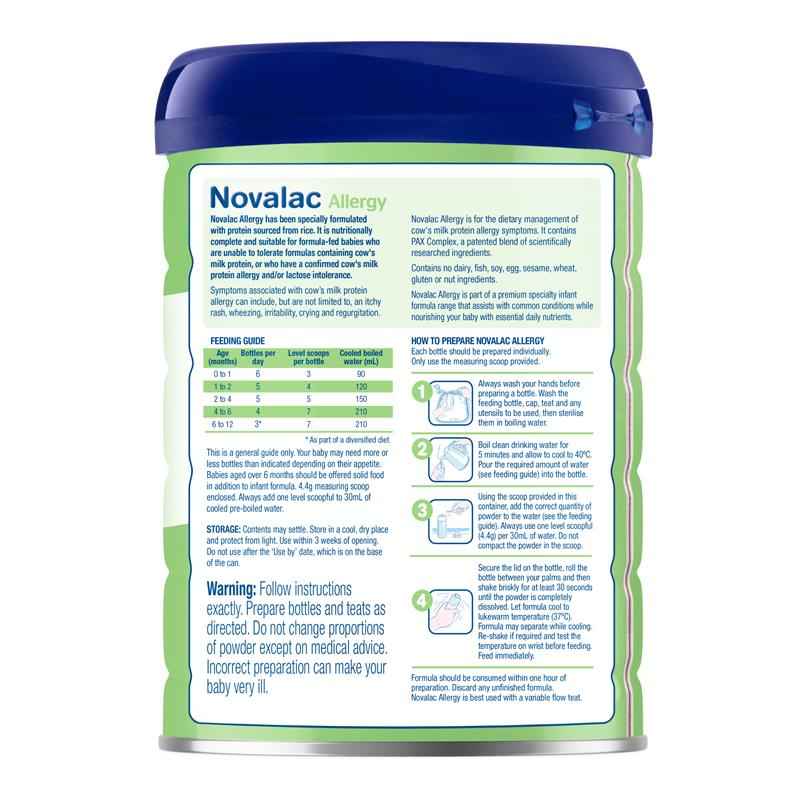 Novalac Allergy Rice Based Infant Formula 0-12 Months 800g New Formula