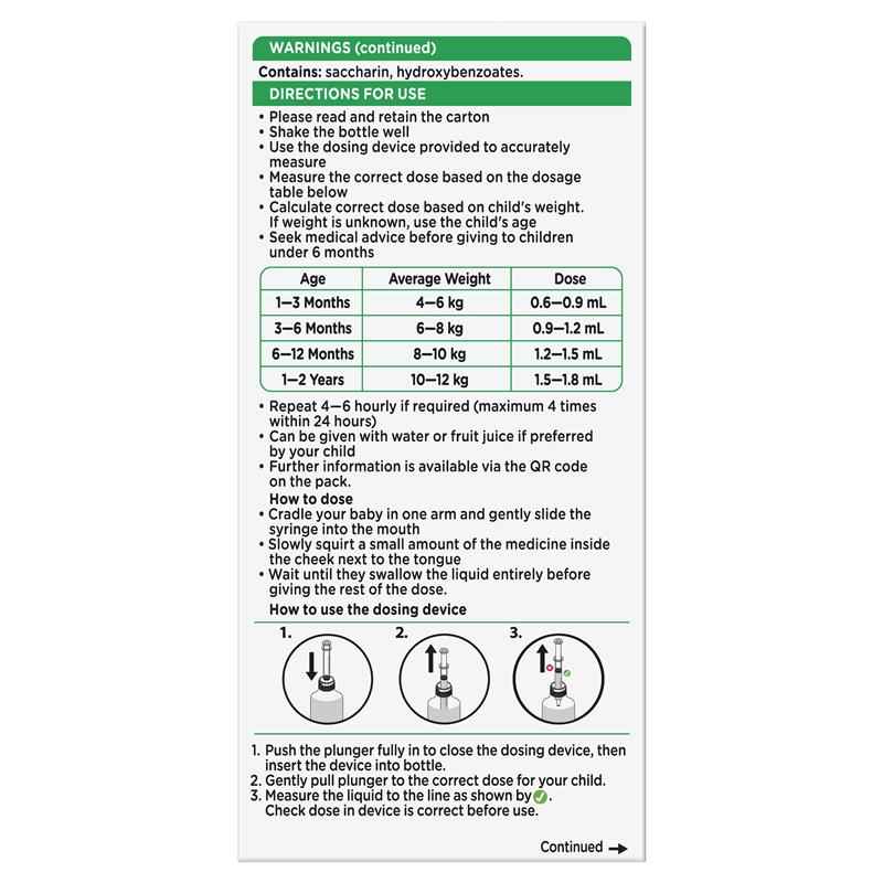 Panadol Children 1 Month – 1 Year Baby Drops with Dosing Device Fever and Pain Relief 20ml