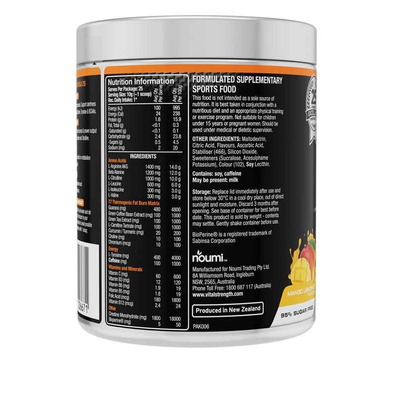 Vital Strength Ripped Pre Workout Mango Lemonade 250g