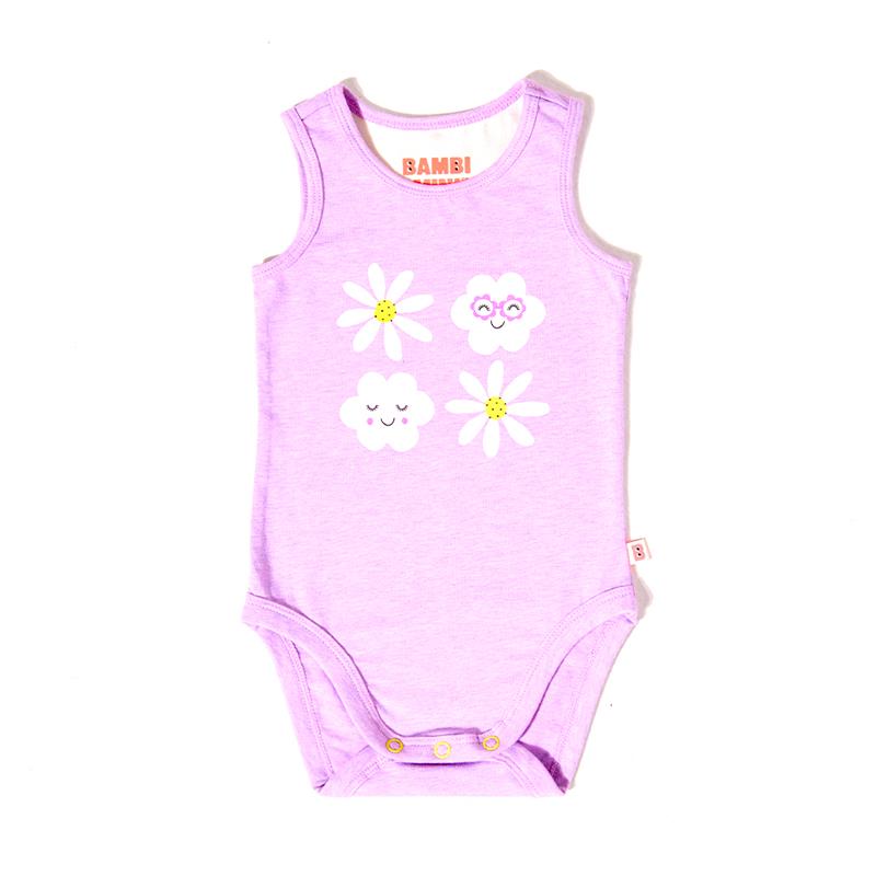 Bambi Mini Co. Supersinglet Bodysuit Girls Purple Flowers and Candy Stripe 2 pack 6-12