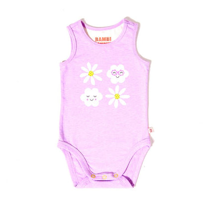 Bambi Mini Co. Supersinglet Bodysuit Girls Purple Flowers and Candy Stripe 2 pack 6-12