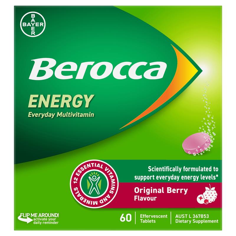 Berocca Energy Original Berry 60 Effervescent Tablets Exclusive Size
