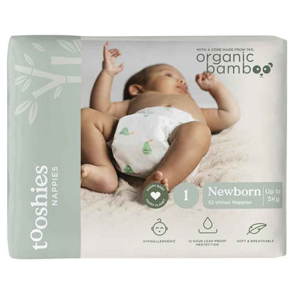 Tooshies Eco Nappies with Organic Bamboo Size 1 Newborn 3-5kg, 52 Pack