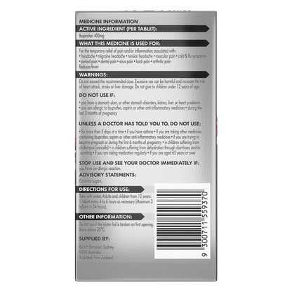 Nurofen Double Strength Pain and Inflammation Relief Tablets 400mg Ibuprofen 12 pack