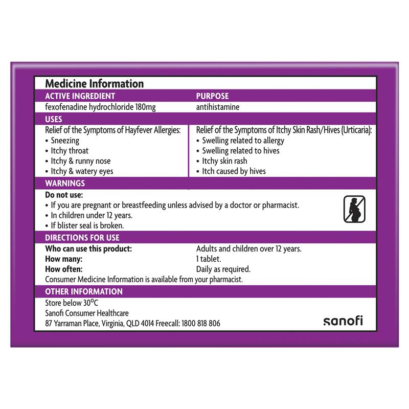 Telfast Hayfever Allergy Tablets 180mg 100 Pack Exclusive Size
