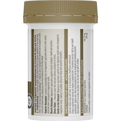 Swisse Ultiboost Magnesium Glycinate Relax + L-Theanine Day 60 Tablets