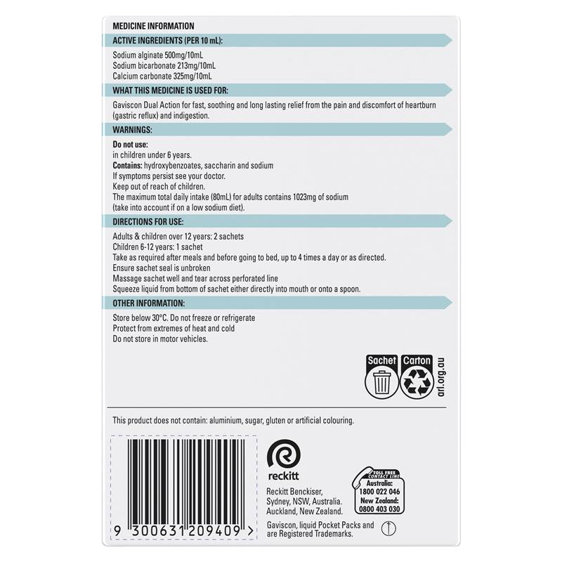 Gaviscon Dual Action Liquid Sachets Peppermint 24 Pack