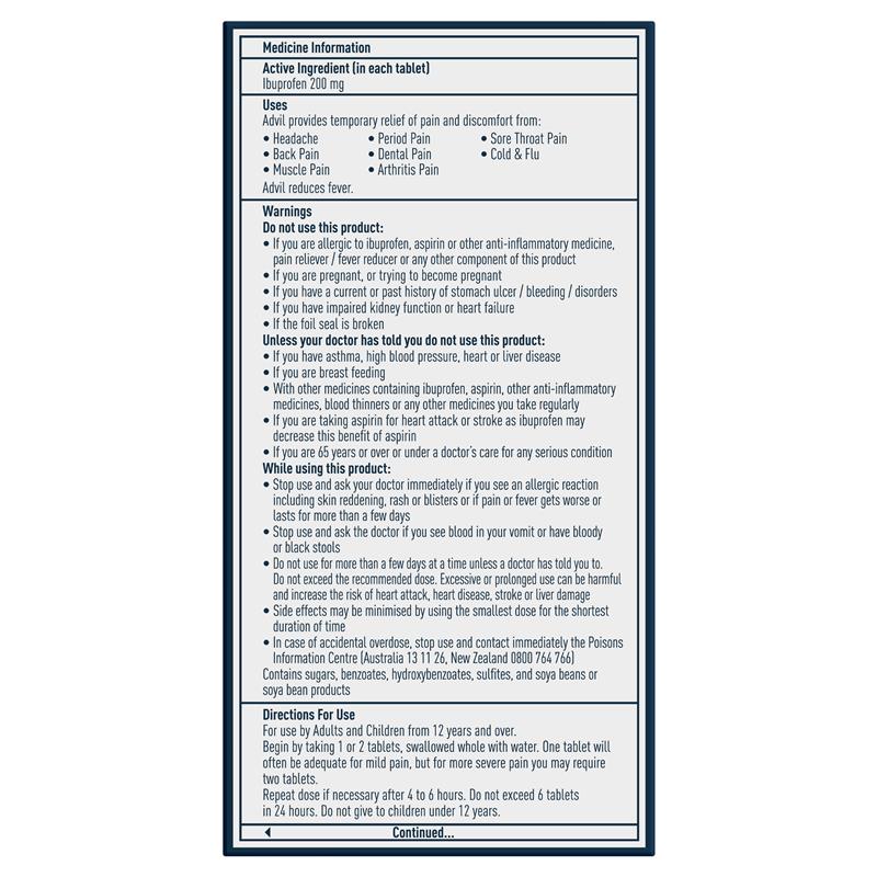 Advil Ibuprofen Pain Relief 96 Tablets