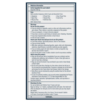 Advil Ibuprofen Pain Relief 96 Tablets