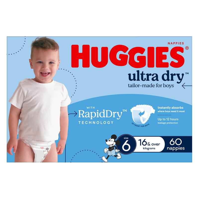 Huggies Ultra Dry Nappies Boy Size 6 Jumbo 60 Pack