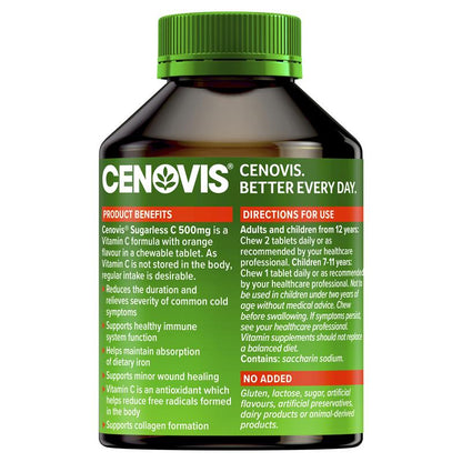 Cenovis Sugarless C 500mg 300 Orange Flavour Chewable Tablets