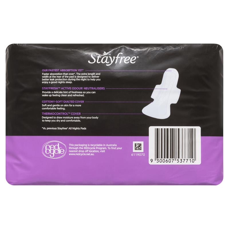 Stayfree All Night Sanitary Pads With Wings 10 Pack