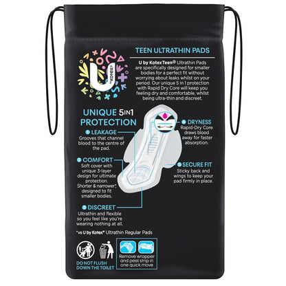 U by Kotex Teen Ultrathins Pads Regular with Wings 14 Pack
