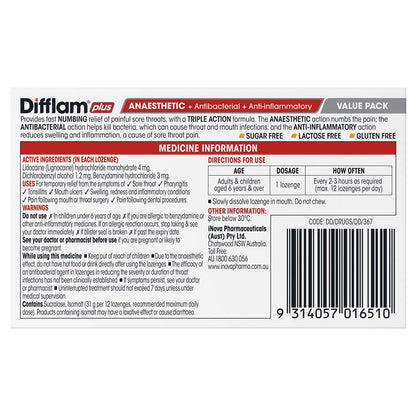 Difflam Plus Anaesthetic Honey & Lemon 32 Lozenges