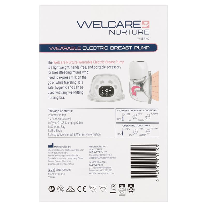 Welcare Wearable Electric Breast Pump USB C Rechargeable