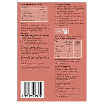 Hydralyte Electrolyte Effervescent Peach Crush 60 Tablets Exclusive Size