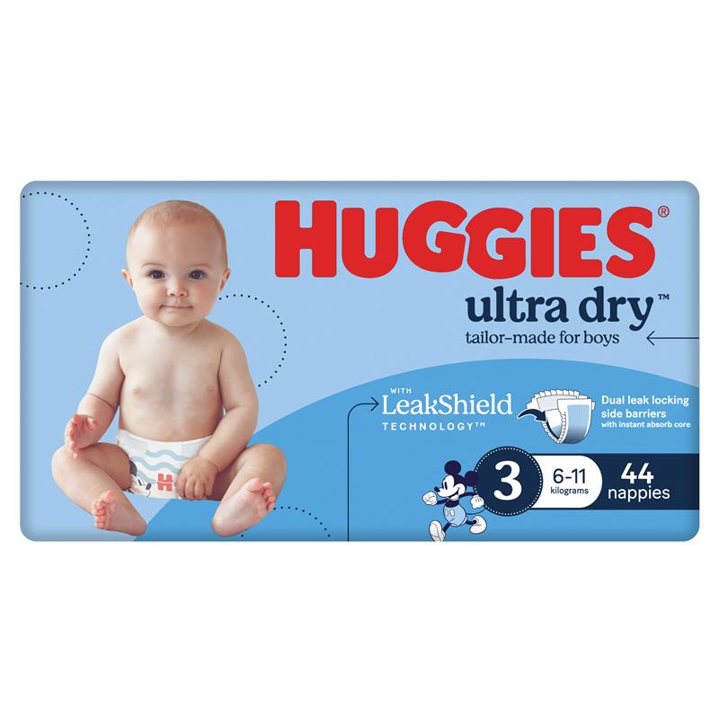 Huggies Ultra Dry Nappies Boys Size 3 (6-11kg) 44 Pack