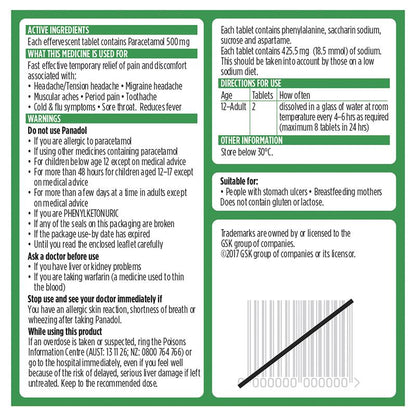 Panadol Rapid Soluble Paracetamol Pain Relief 20 Tablets