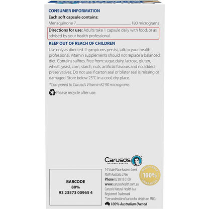 Carusos Vitamin K2 Double Strength 60 Capsules