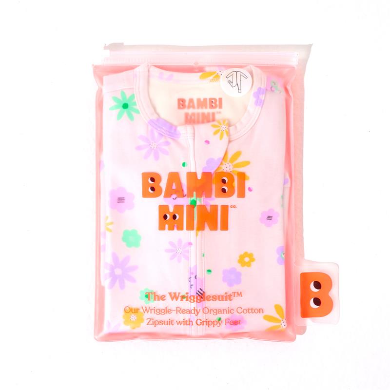 Bambi Mini Co. Wrigglesuit Girls Pink Neon Floral 6-12 With Grippy Feet