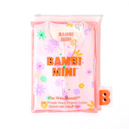 Bambi Mini Co. Wrigglesuit Girls Pink Neon Floral 6-12 With Grippy Feet