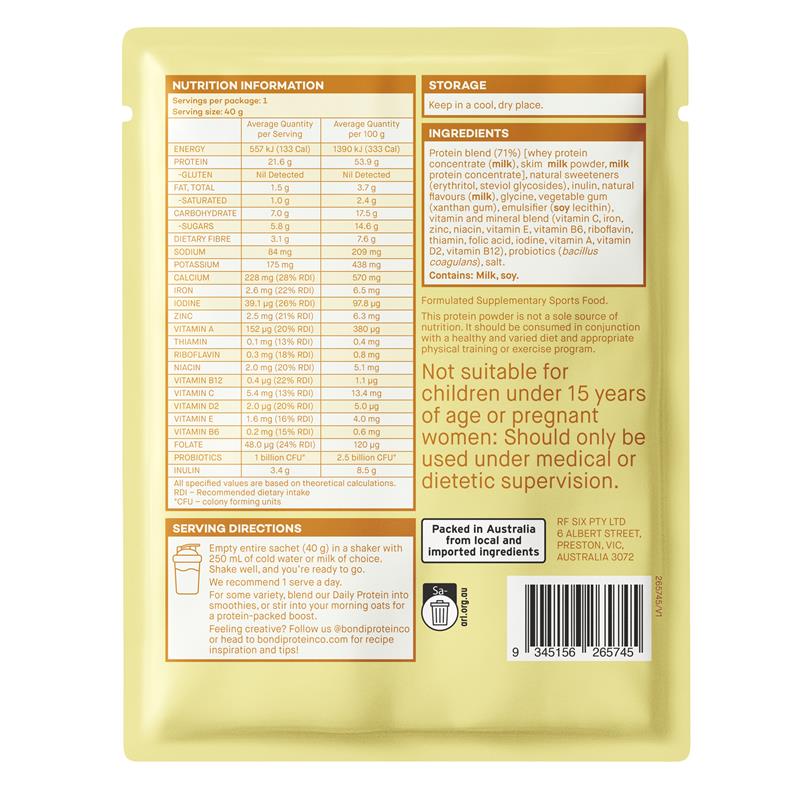 Bondi Protein Co Daily Protein Vanilla Milkshake Sachet 40g