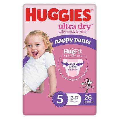 Huggies Ultra Dry Nappy Pants Size 5 12-17kg Girl 26 Pack