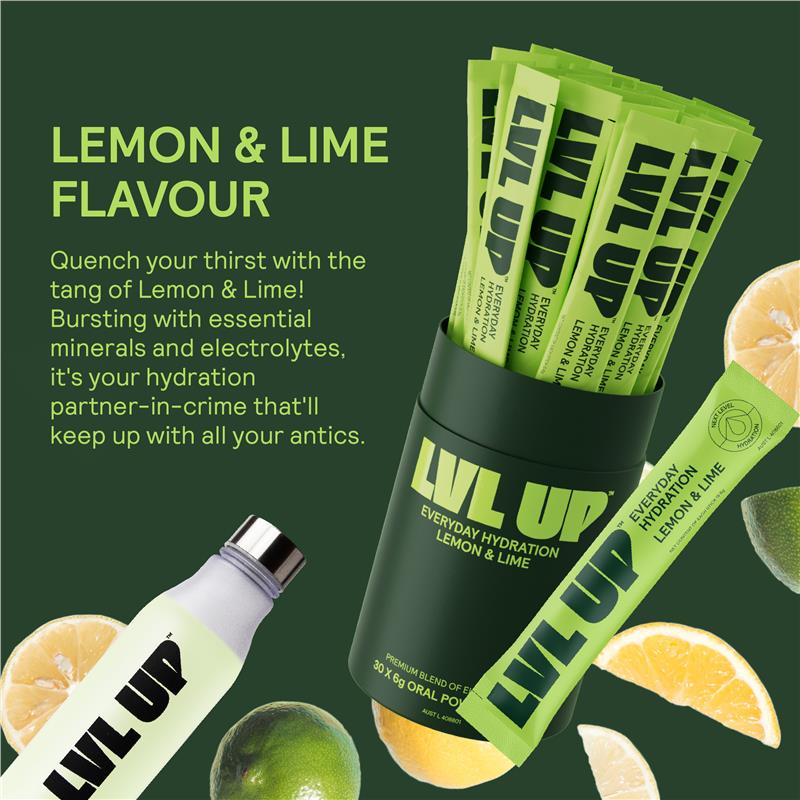 Lvl Up Everyday Hydration Sticks Lemon Lime 30 Pack