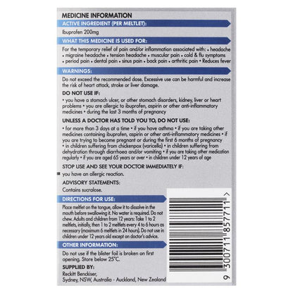 Nurofen Meltlets Pain Relief Berry Burst 200mg Ibuprofen 24 Pack