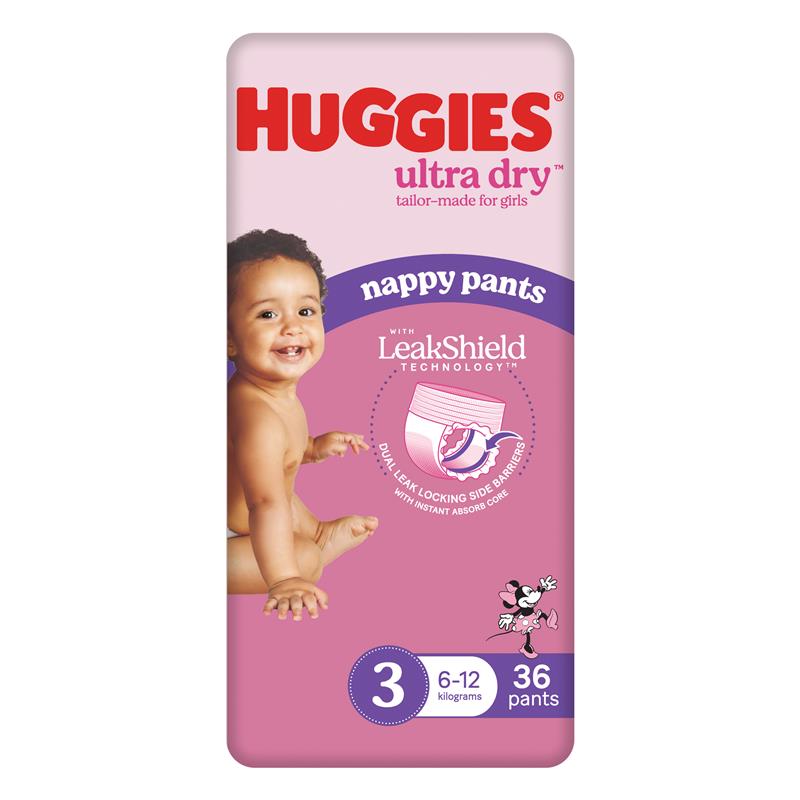 Huggies Ultra Dry Nappy Pants Girls Size 3 (6-12kg) 36 Pack