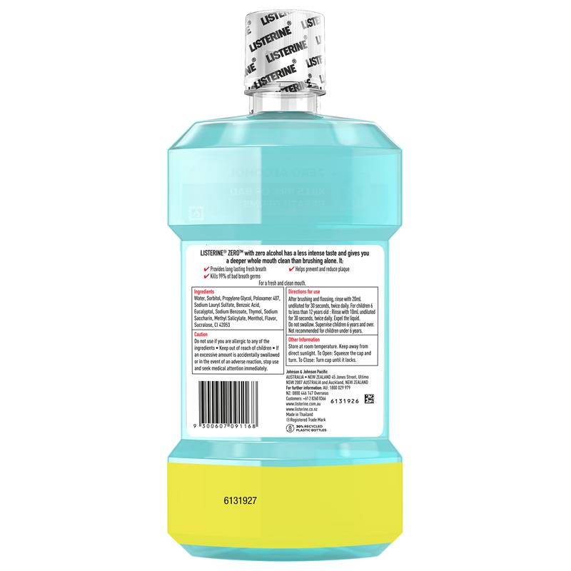 Listerine Zero Alcohol Antibacterial Mouthwash Less Intense Taste Value Pack 1.5L