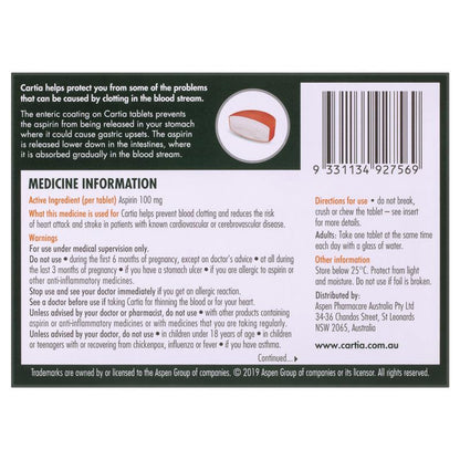 Cartia 100mg Tablets 84