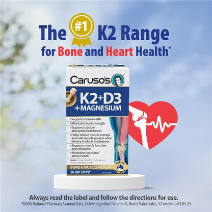 Carusos Vitamin K2 + D3 + Magnesium 30 Tablets