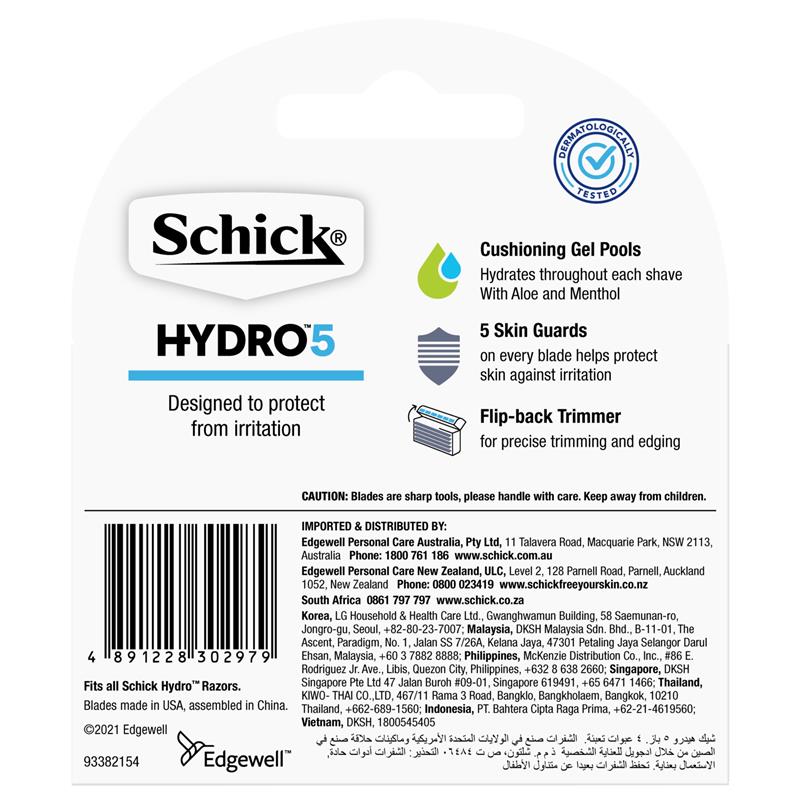 Schick Hydro 5 Mens Refill Razor Blades 4pk